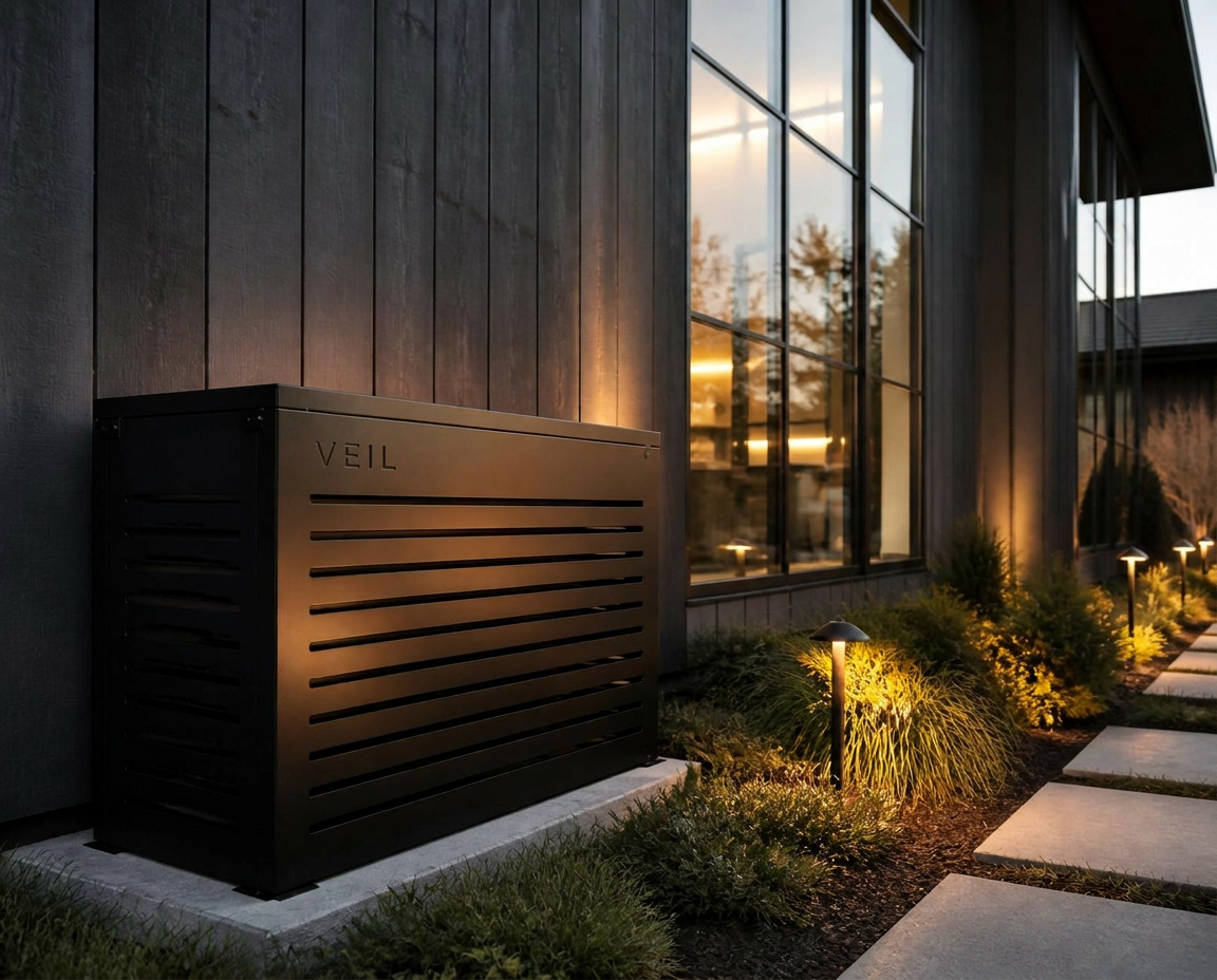 VEIL cover installed on a modern luxury home at dusk
