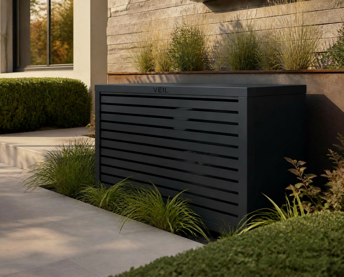 VEIL cover beside boxwood, ornamental grasses and limestone paving